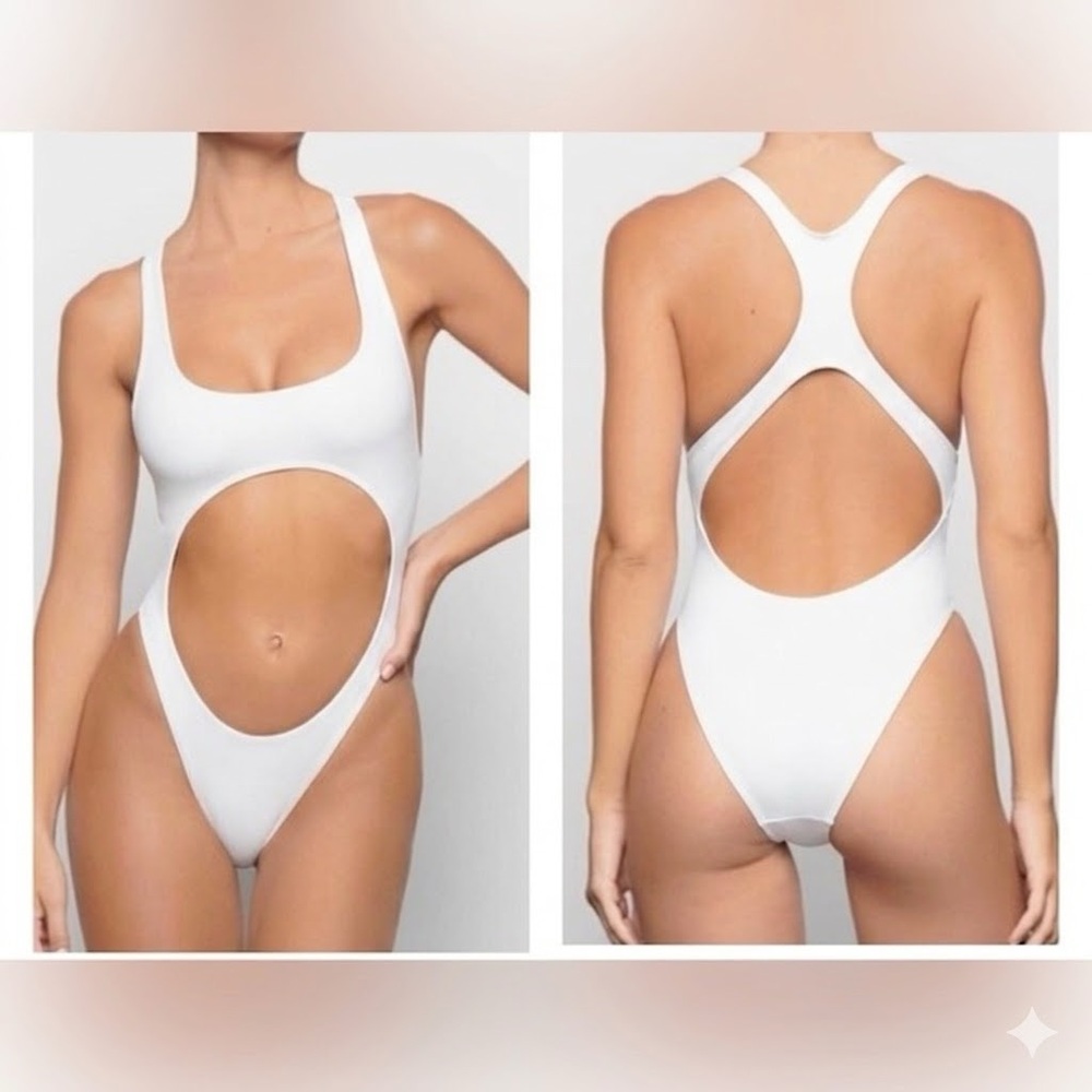 NWT SKIMS off white one piece swimsuit with cutouts Racerback